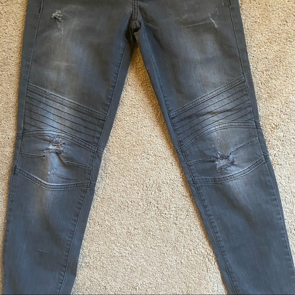 NEW Gray Distressed Vintage Moto Jeans - Picture 3 of 13